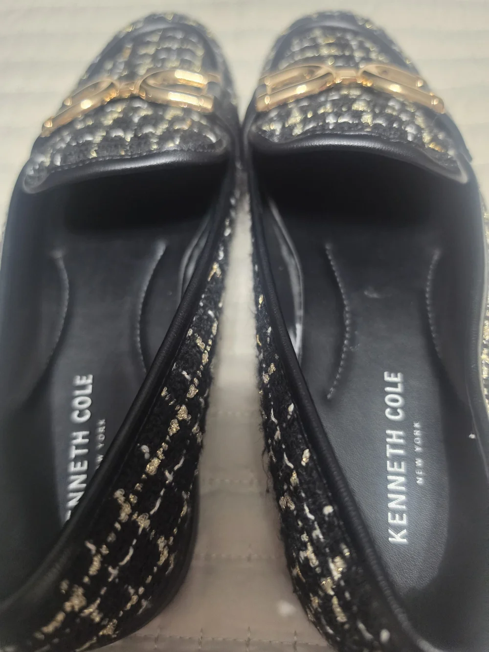 Kenneth Cole Black Tweed Loafers with Gold Hardware
